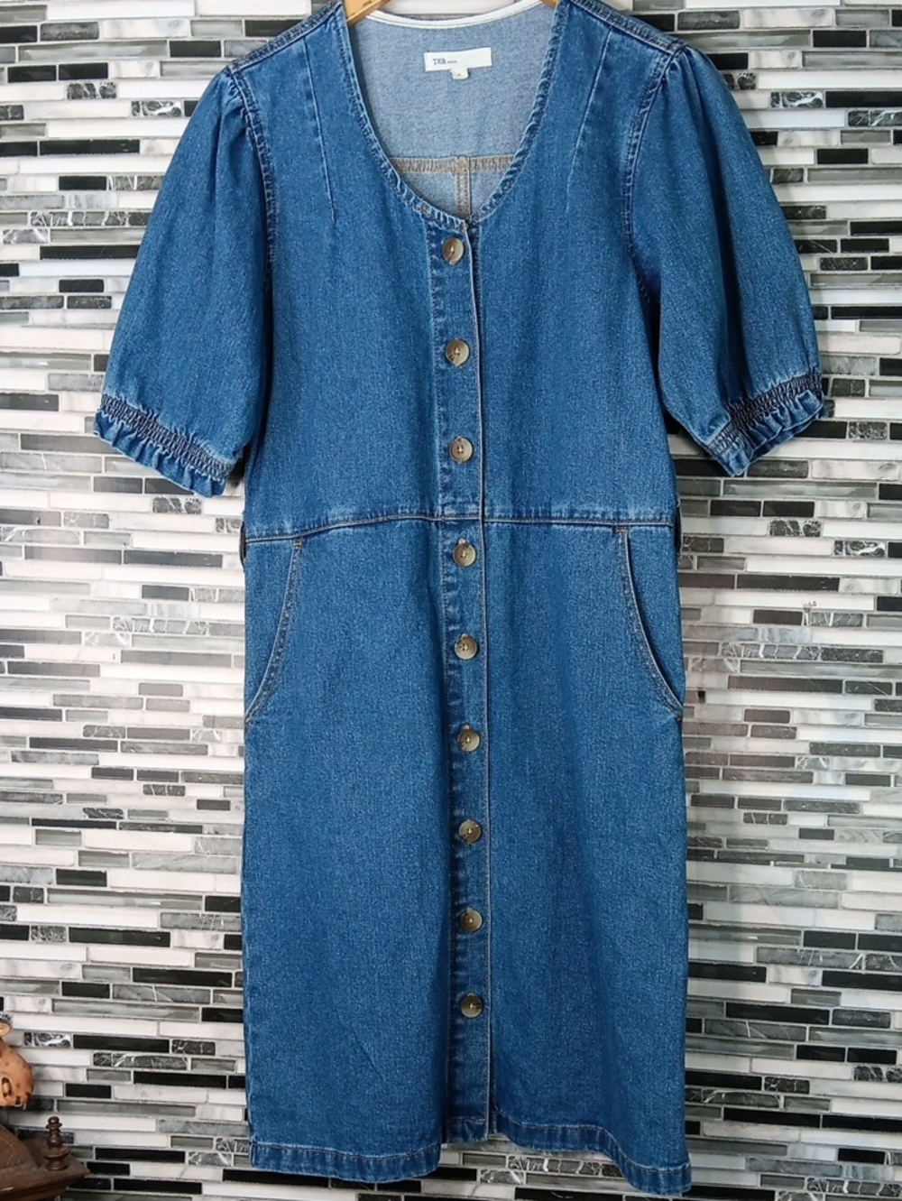 Blue Denim Scoop Neck Midi Dress Small Teacher Mom Grandma